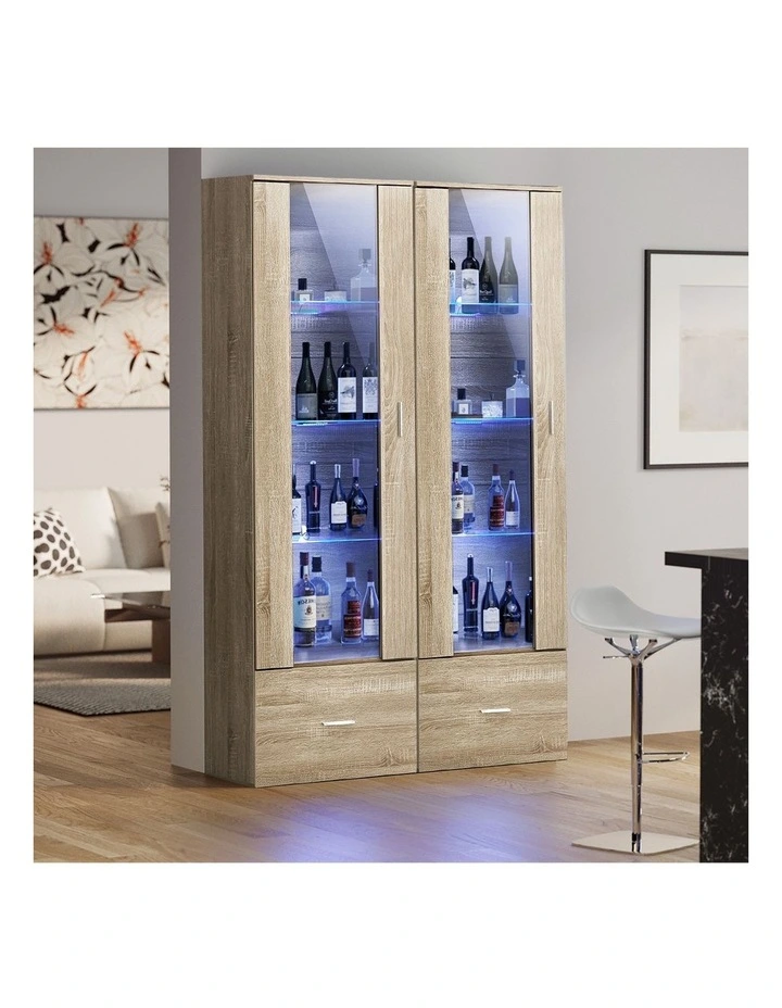 Oikiture Display Cabinet LED Light High Gloss Cupboard Natural image 5