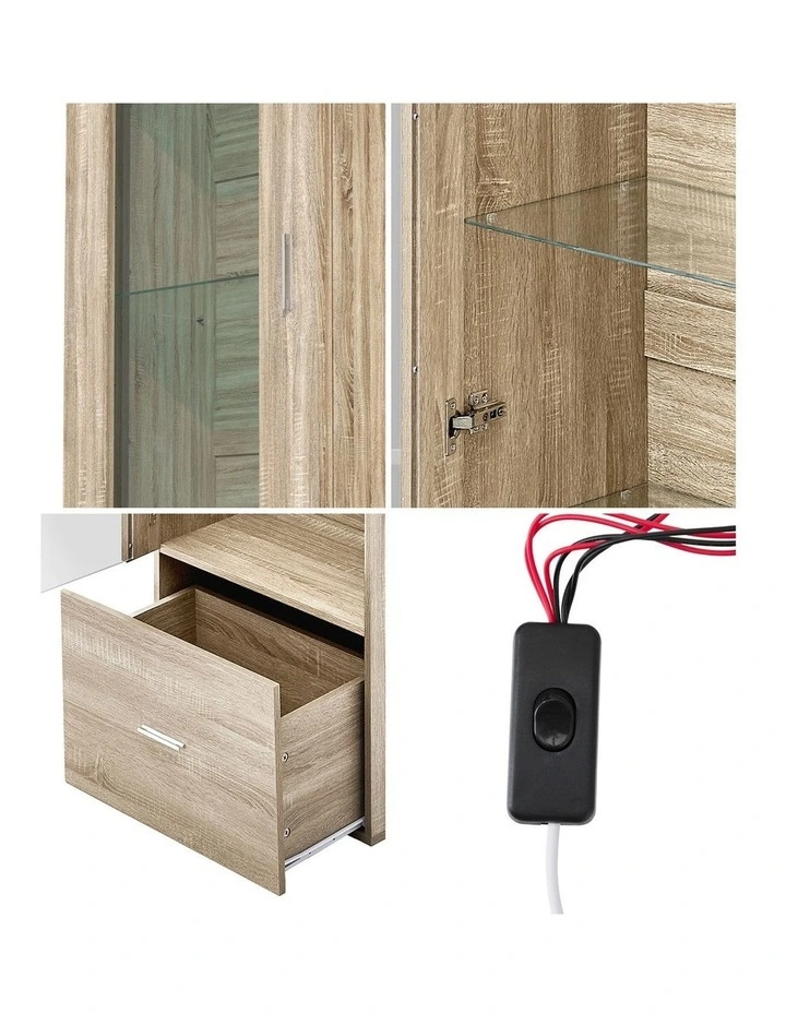 Oikiture Display Cabinet LED Light High Gloss Cupboard Natural image 6