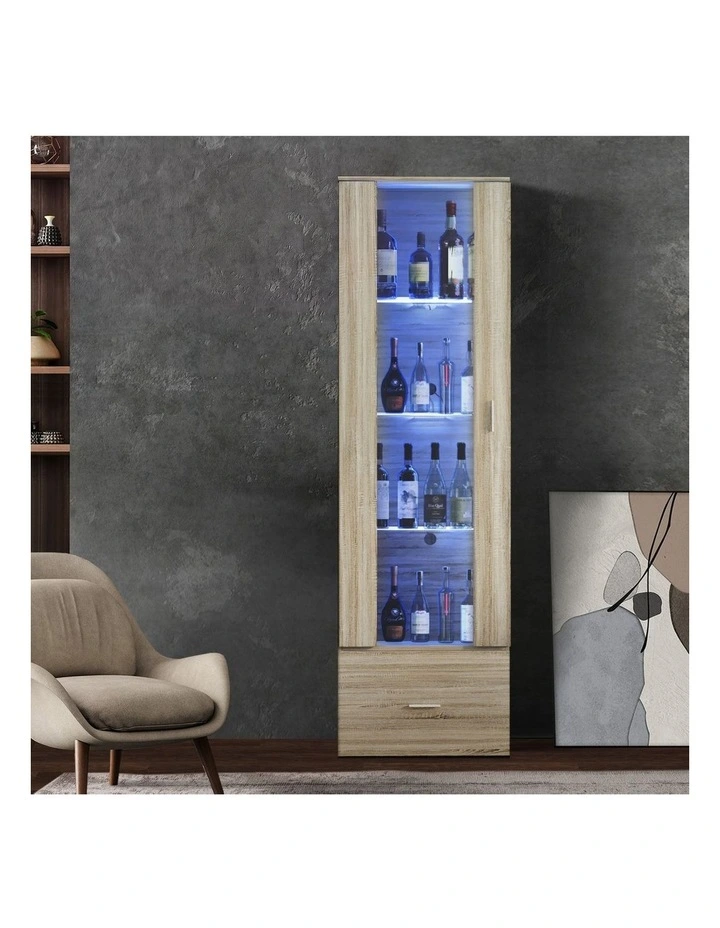 Oikiture Display Cabinet LED Light High Gloss Cupboard Natural image 7