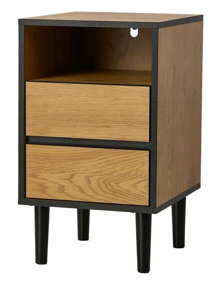 Oikiture Bedside Table 2 Drawers Shelf Nightstand Natural image 1