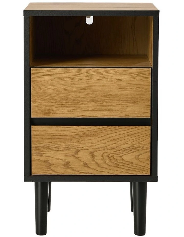 Oikiture Bedside Table 2 Drawers Shelf Nightstand Natural image 2