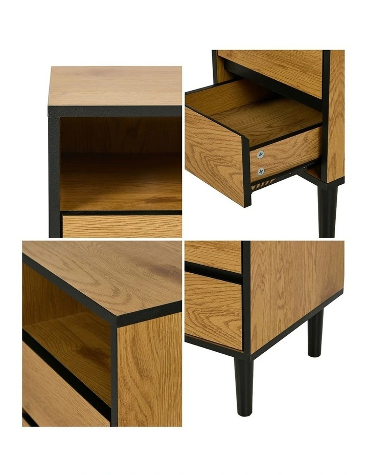 Oikiture Bedside Table 2 Drawers Shelf Nightstand Natural image 6