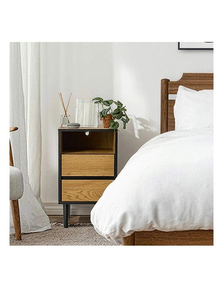 Oikiture Bedside Table 2 Drawers Shelf Nightstand Natural image 7