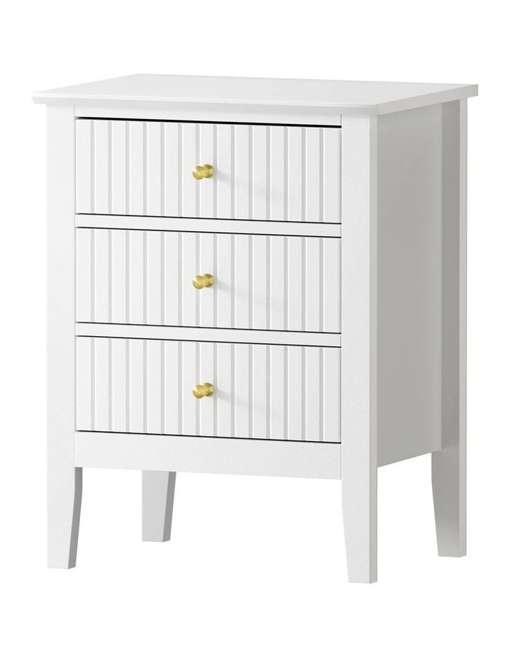 Oikiture Bedside Table 3 Drawers Nightstand White image 1