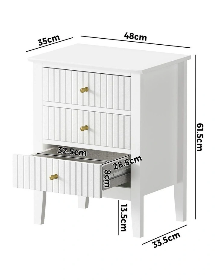 Oikiture Bedside Table 3 Drawers Nightstand White image 3