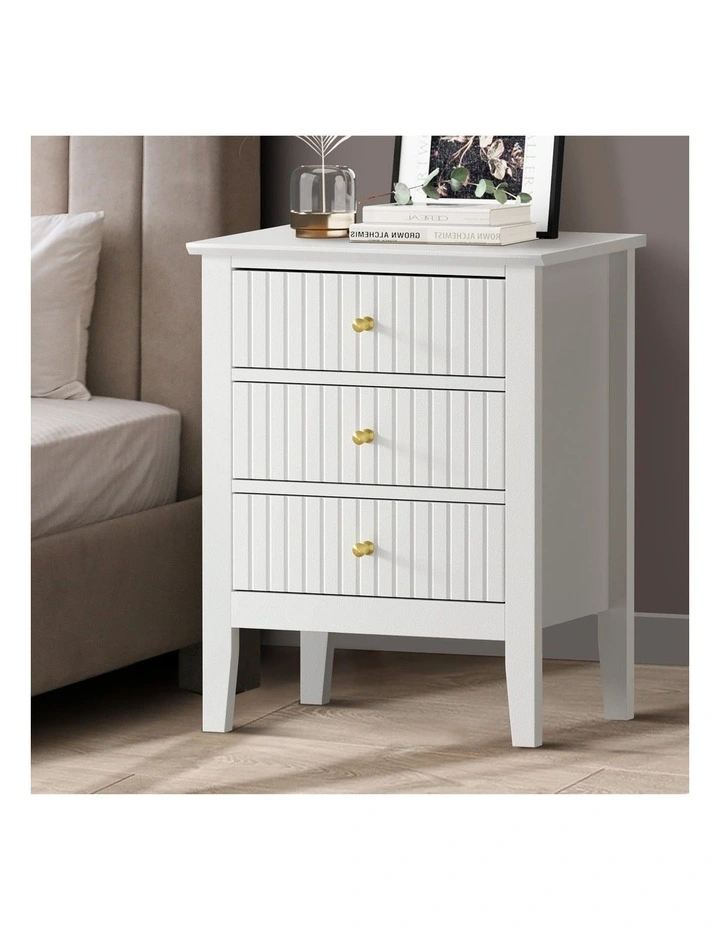 Oikiture Bedside Table 3 Drawers Nightstand White image 4