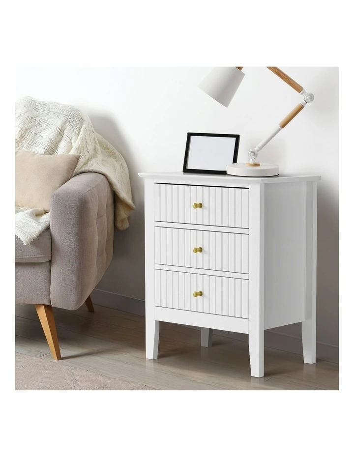 Oikiture Bedside Table 3 Drawers Nightstand White image 5