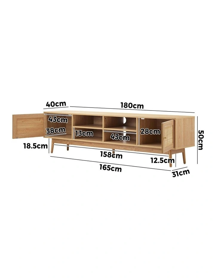 Oikiture Rattan TV Cabinet Entertainment Unit Stand 180cm image 3