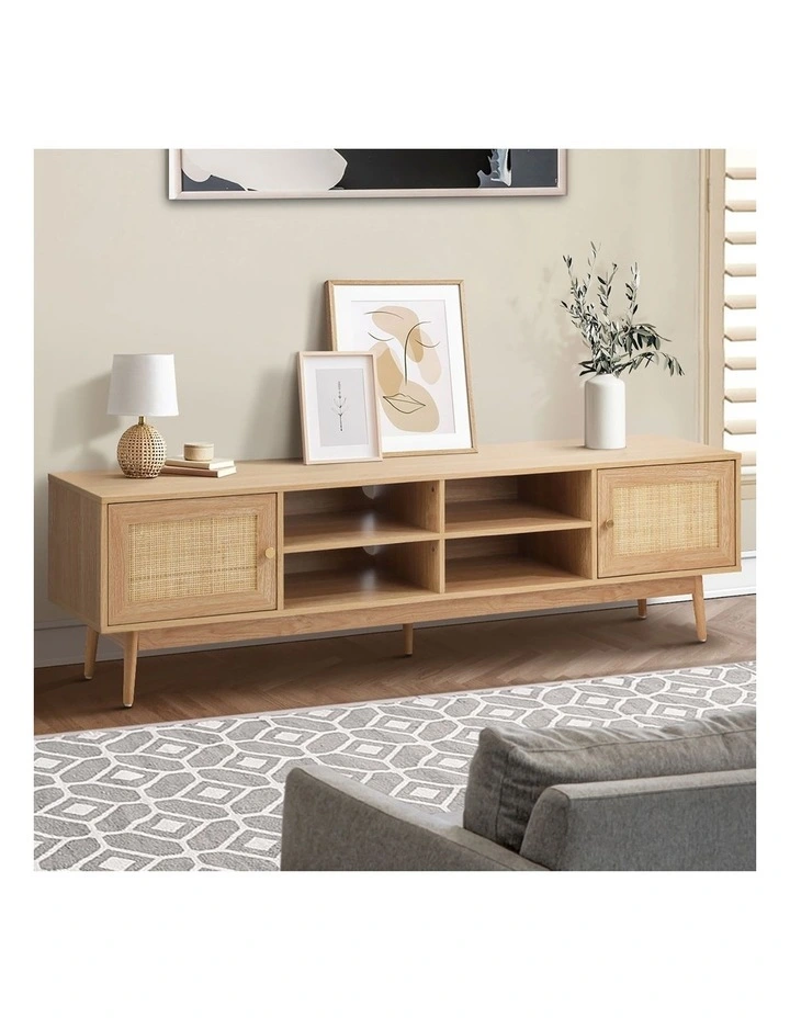 Oikiture Rattan TV Cabinet Entertainment Unit Stand 180cm image 5