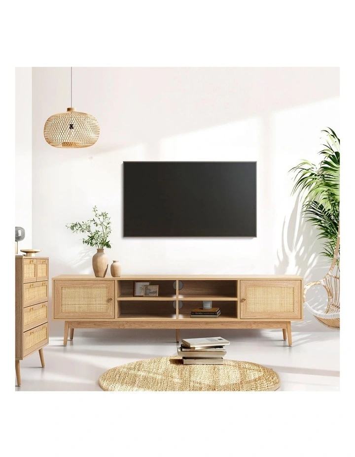 Oikiture Rattan TV Cabinet Entertainment Unit Stand 180cm image 7