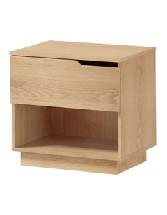 Oikiture Bedside Table 1 Drawer Storage Shelf Nightstand Natural