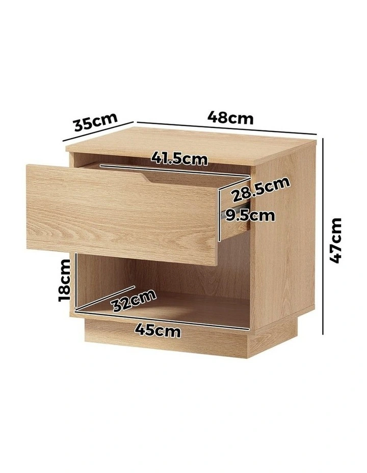 Oikiture Bedside Table 1 Drawer Storage Shelf Nightstand Natural image 3