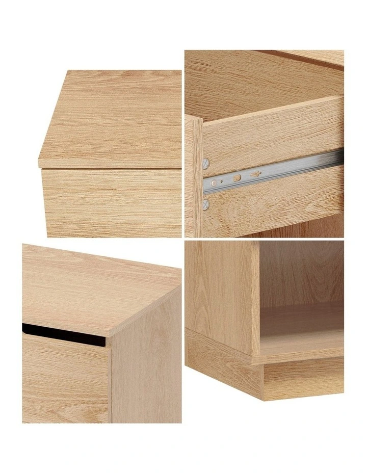 Oikiture Bedside Table 1 Drawer Storage Shelf Nightstand Natural image 6
