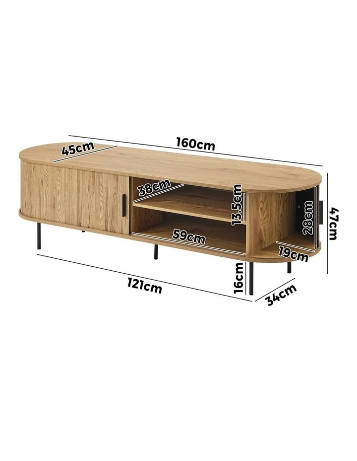 Oikiture TV Cabinet Entertainment Unit Stand 160cm Sliding Doors image 3