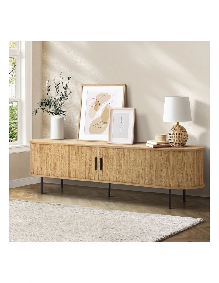 Oikiture TV Cabinet Entertainment Unit Stand 160cm Sliding Doors image 4