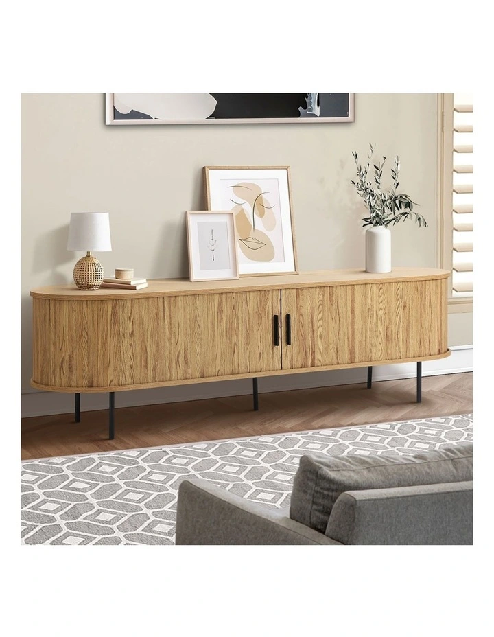 Oikiture TV Cabinet Entertainment Unit Stand 160cm Sliding Doors image 5