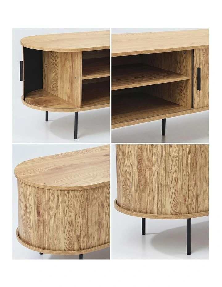 Oikiture TV Cabinet Entertainment Unit Stand 160cm Sliding Doors image 6