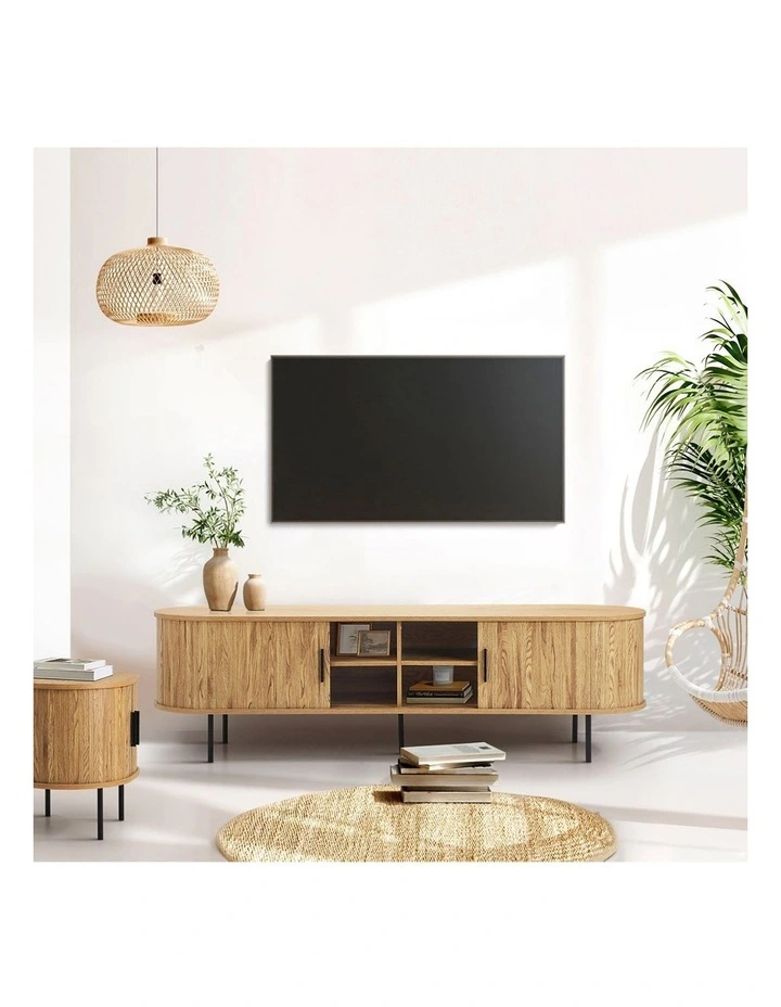 Oikiture TV Cabinet Entertainment Unit Stand 160cm Sliding Doors image 7