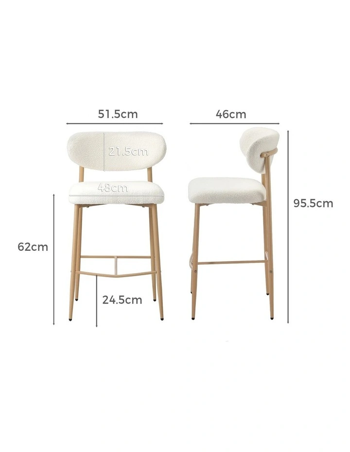 Oikiture 2x Bar Stools Kitchen Stool Counter Chair Boucle Fabric Natural image 2