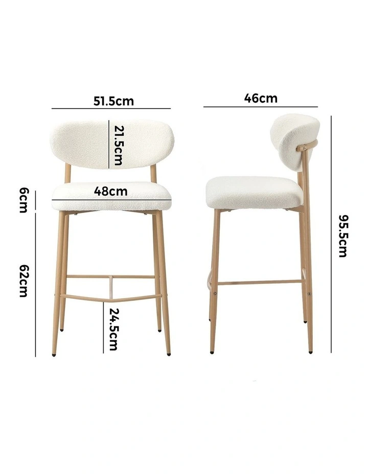 Oikiture 2x Bar Stools Kitchen Stool Counter Chair Boucle Fabric Natural image 3