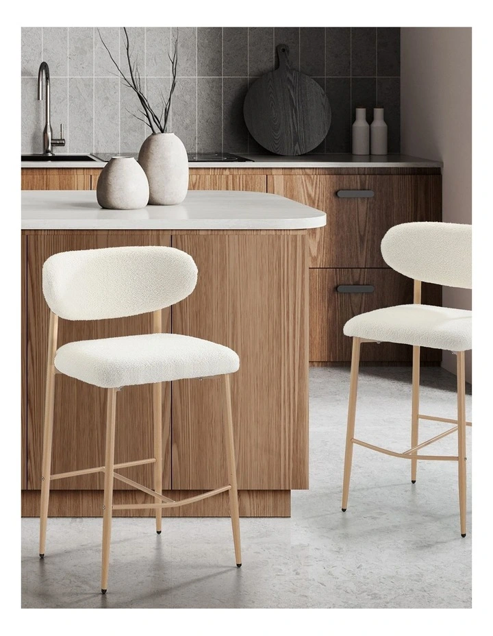Oikiture 2x Bar Stools Kitchen Stool Counter Chair Boucle Fabric Natural image 4