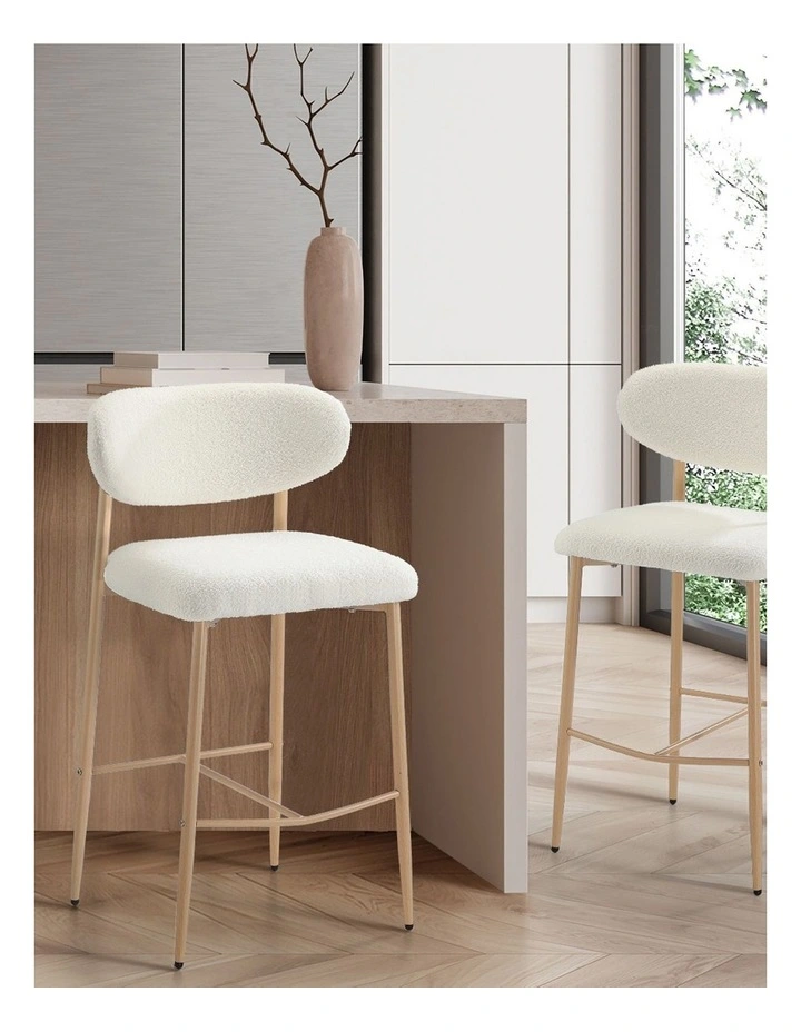 Oikiture 2x Bar Stools Kitchen Stool Counter Chair Boucle Fabric Natural image 5