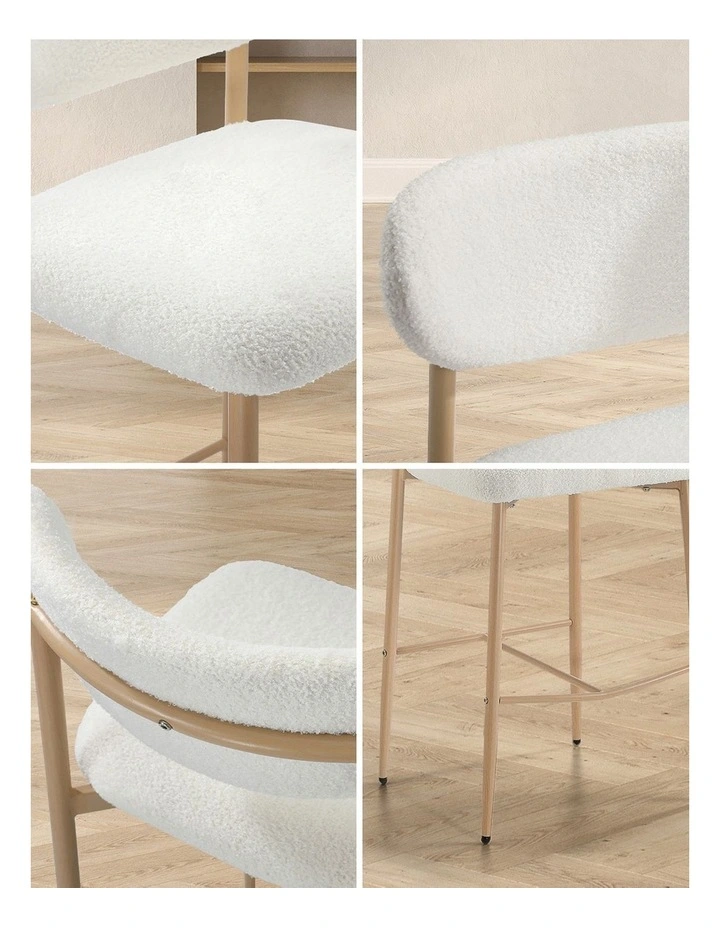 Oikiture 2x Bar Stools Kitchen Stool Counter Chair Boucle Fabric Natural image 6