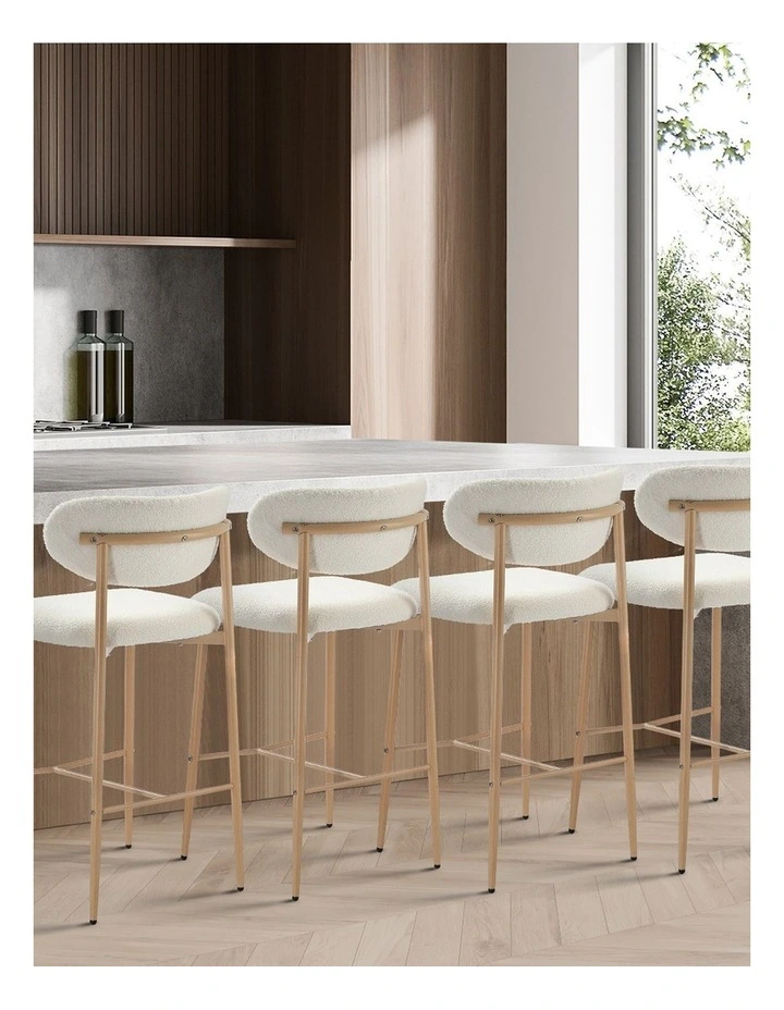 Oikiture 2x Bar Stools Kitchen Stool Counter Chair Boucle Fabric Natural image 7