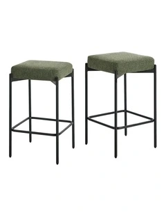 Oikiture 2x Bar Stools Kithen Counter Stool Dining Chair Linen Seat Metal Green