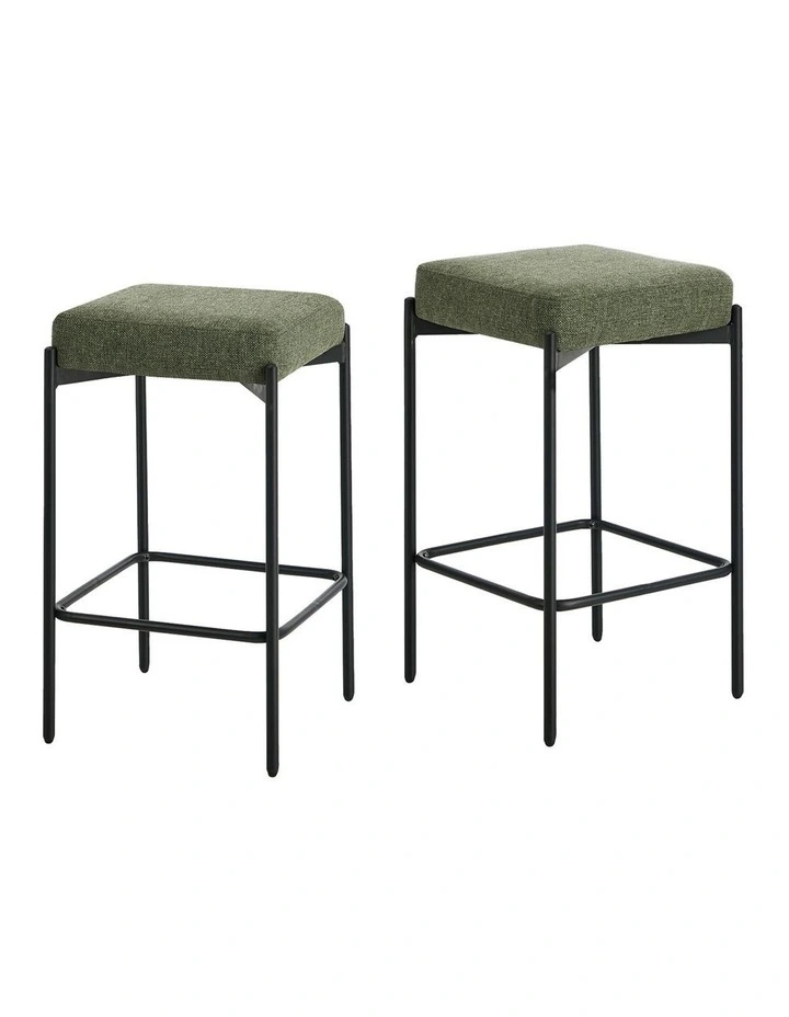 Oikiture 2x Bar Stools Kithen Counter Stool Dining Chair Linen Seat Metal Green image 1