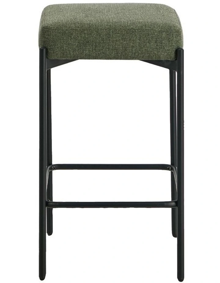 Oikiture 2x Bar Stools Kithen Counter Stool Dining Chair Linen Seat Metal Green image 2