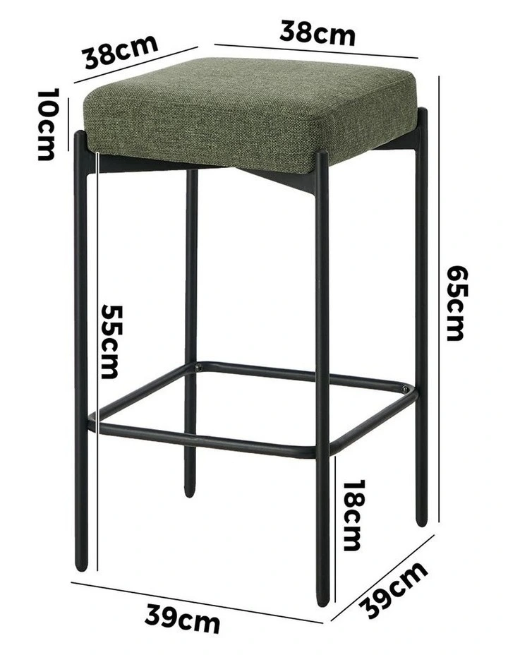 Oikiture 2x Bar Stools Kithen Counter Stool Dining Chair Linen Seat Metal Green image 3