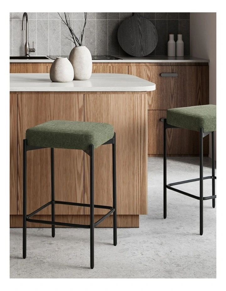 Oikiture 2x Bar Stools Kithen Counter Stool Dining Chair Linen Seat Metal Green image 4