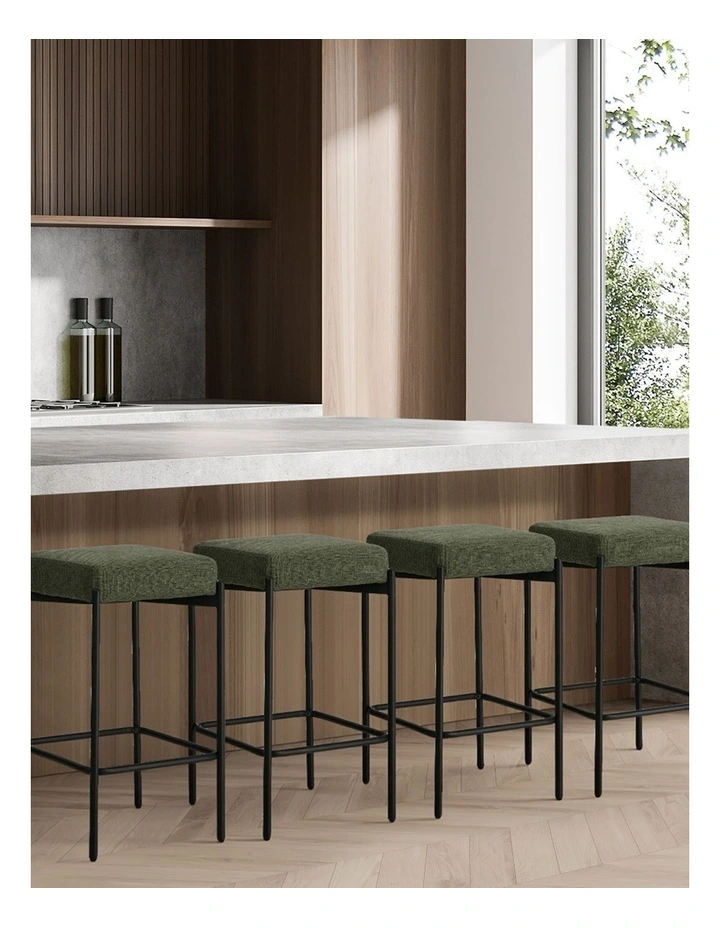 Oikiture 2x Bar Stools Kithen Counter Stool Dining Chair Linen Seat Metal Green image 7