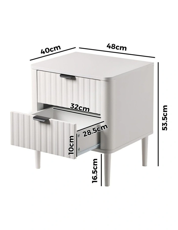 Oikiture Bedside Table Nightstand Side Storage 2 Drawers White image 3