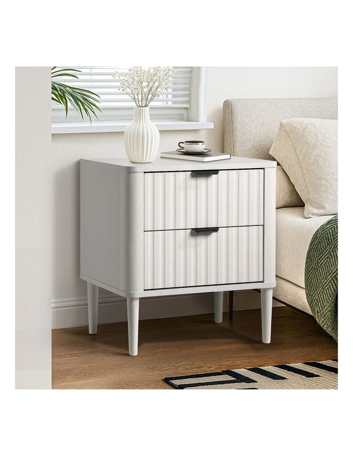 Oikiture Bedside Table Nightstand Side Storage 2 Drawers White image 4