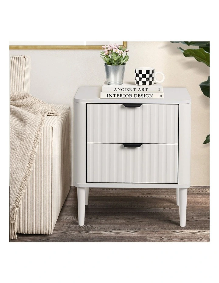 Oikiture Bedside Table Nightstand Side Storage 2 Drawers White image 5