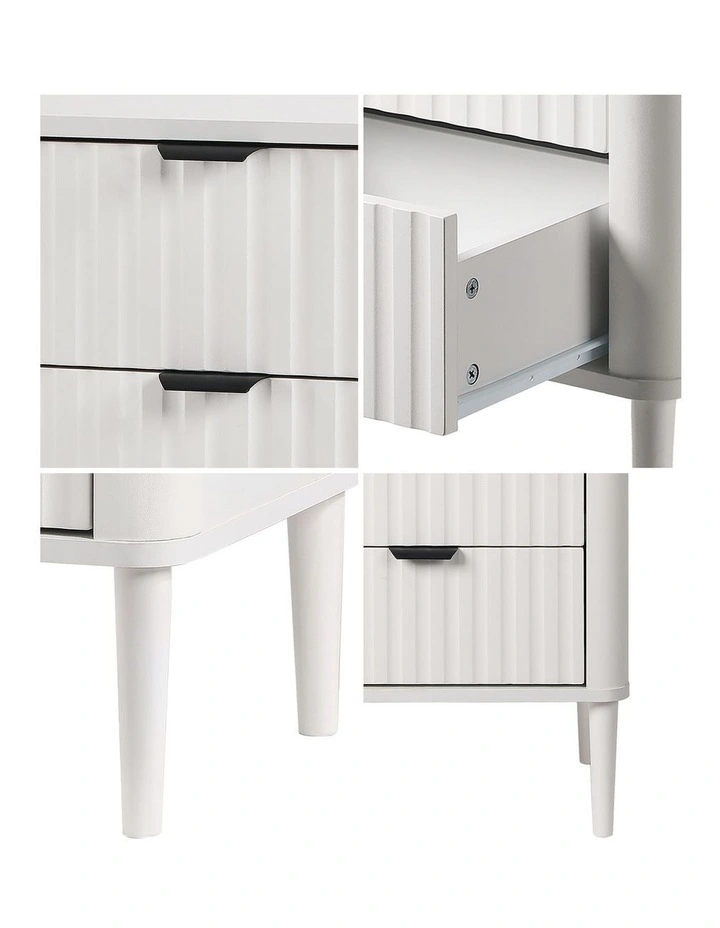 Oikiture Bedside Table Nightstand Side Storage 2 Drawers White image 6