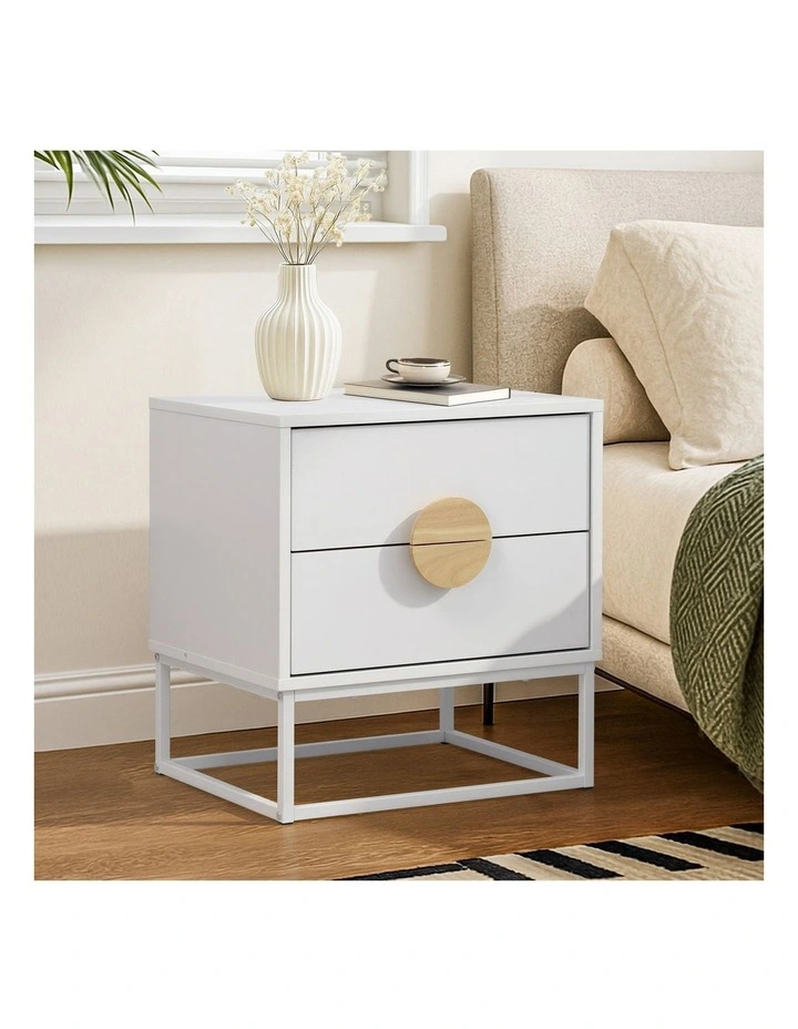 Oikiture Bedside Table Nightstand 2 Drawers Side End Table White image 4