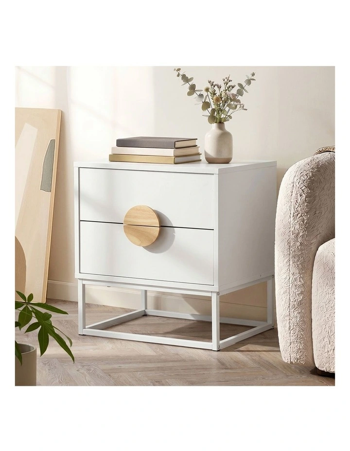Oikiture Bedside Table Nightstand 2 Drawers Side End Table White image 5
