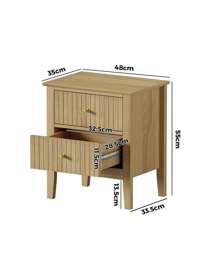 Oikiture Bedside Table 2 Drawers Nightstand Natural image 3