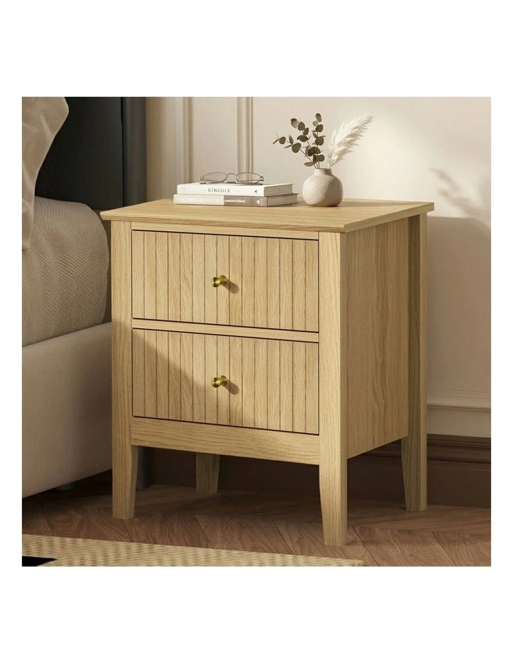 Oikiture Bedside Table 2 Drawers Nightstand Natural image 4
