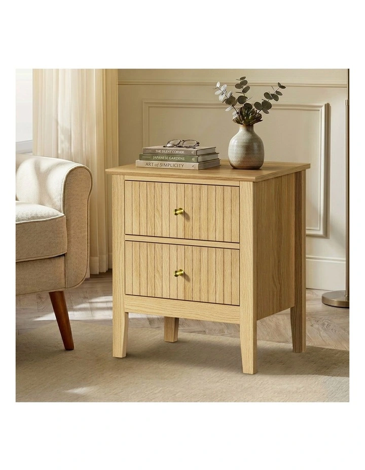 Oikiture Bedside Table 2 Drawers Nightstand Natural image 5