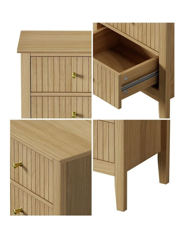 Oikiture Bedside Table 2 Drawers Nightstand Natural image 6