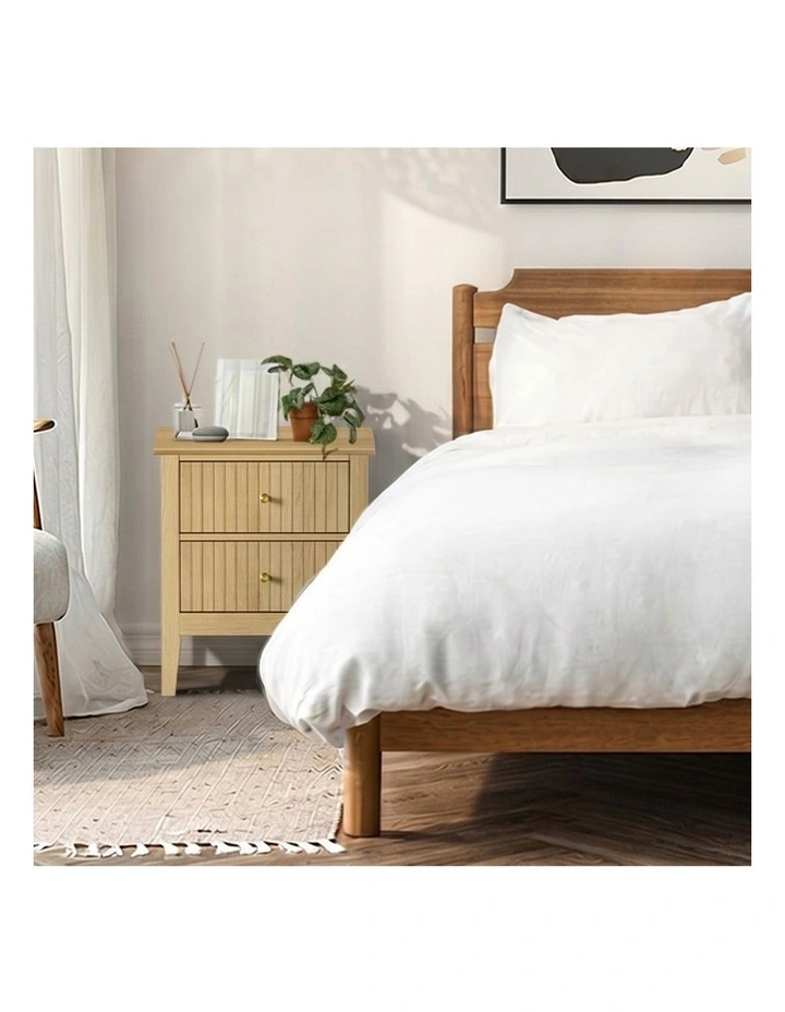 Oikiture Bedside Table 2 Drawers Nightstand Natural image 7