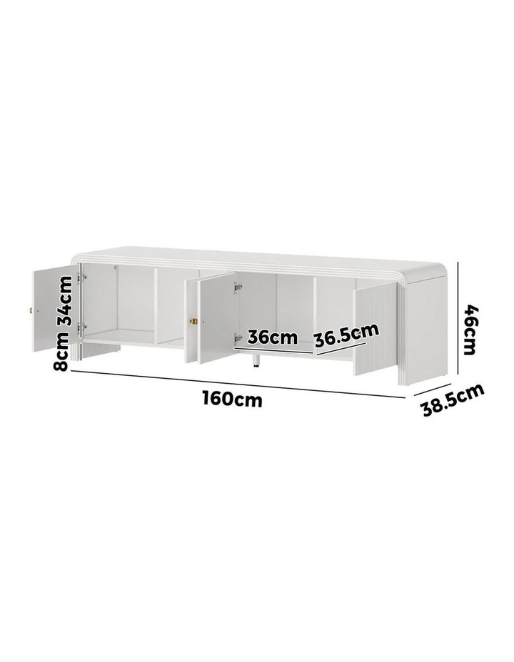 Oikiture TV Cabinet Entertainment Unit Stand 160cm White image 3