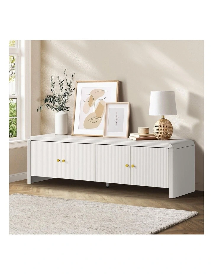 Oikiture TV Cabinet Entertainment Unit Stand 160cm White image 4