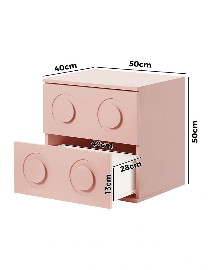 Oikiture Bedside Table 2 Drawers Nightstand Kid Storage Pink image 3