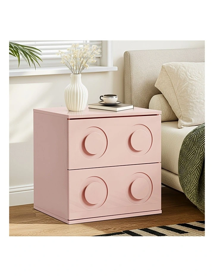 Oikiture Bedside Table 2 Drawers Nightstand Kid Storage Pink image 4