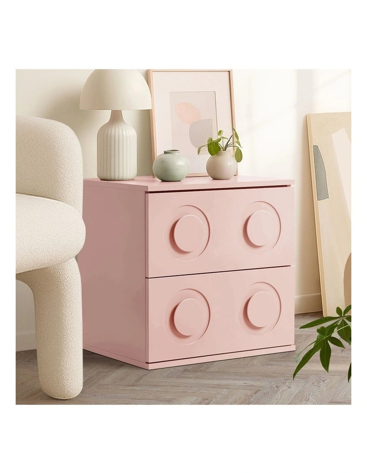 Oikiture Bedside Table 2 Drawers Nightstand Kid Storage Pink image 5